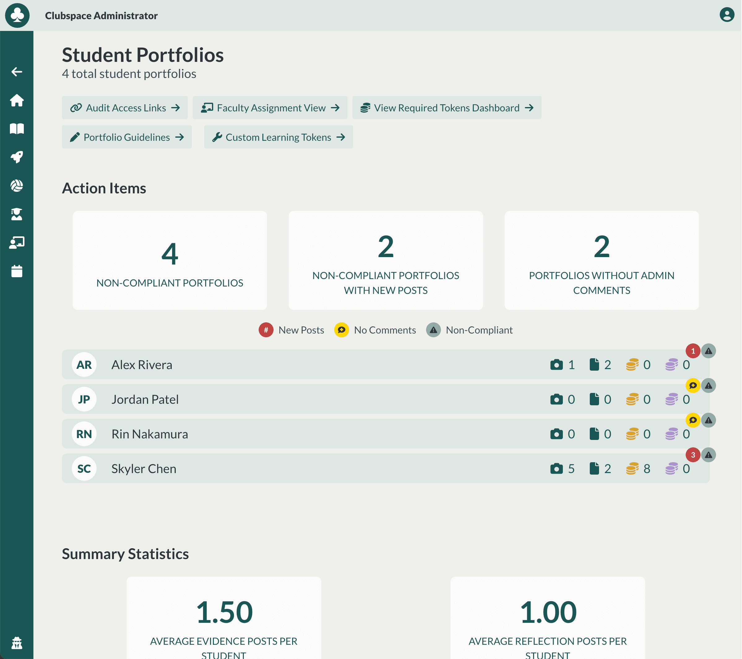 Clubspace portfolio overview for coordinators